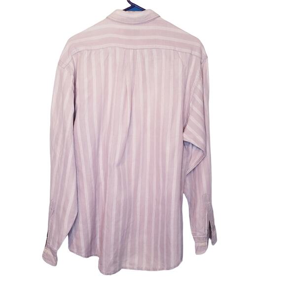 British Khaki by Robert Lighton Tan Linen/Cotton Stripe Button Down Shirt XL - Picture 5 of 7